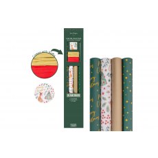 Christmas Wrapping Paper, Raffia & Tag Set Green/Gold 8m