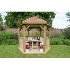 Forest Garden Premium Hexagonal Garden Gazebo With Cedar Roof Forest Garden Premium Hexagonal Garden Gazebo With Cedar Roof
