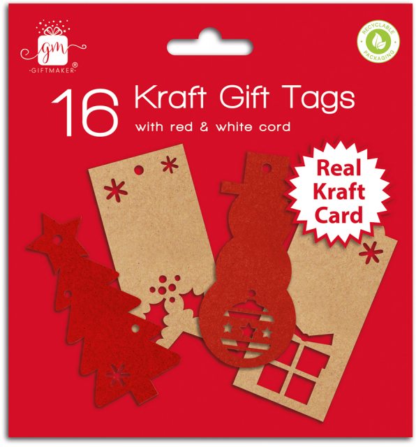 Christmas Kraft Die Cut Gift Tags 16 Pack