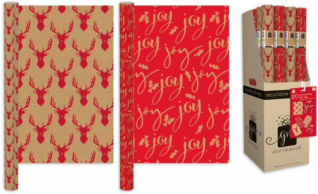 Christmas Gift Wrap Kraft Stag 2m Assorted