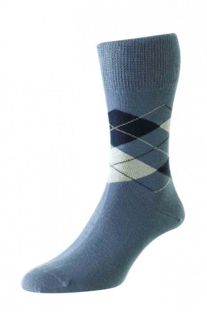 HJ Hall Argyle Comfort Top Sock Light Blue 6-11
