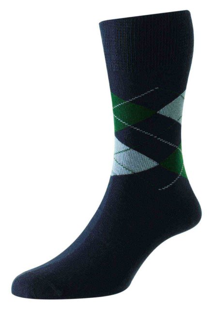HJ Hall Argyle Comfort Top Sock Navy 6-11