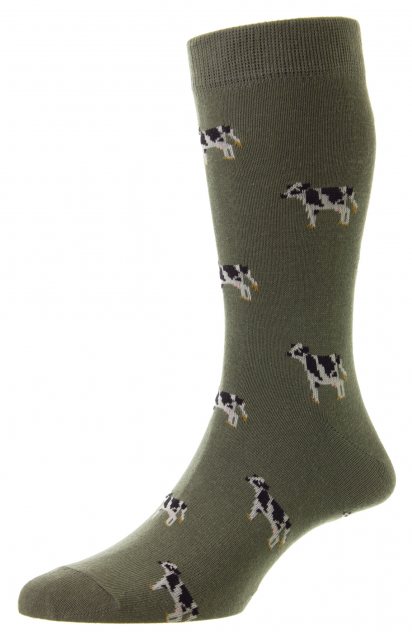 HJ Hall Cotton Rich Cow Sock Olive 6-11