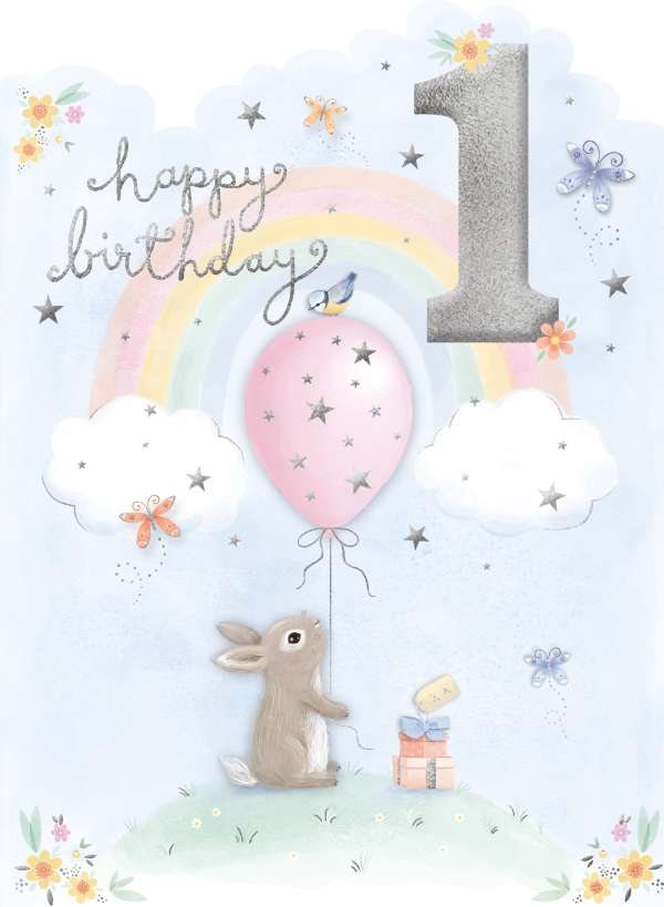 Age 1 Bunny & Balloons Birthday Card - Birthday - Mole Avon