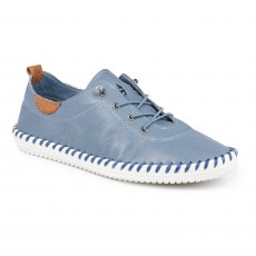 St Ives Leather Trainer Mid Blue