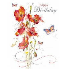 Decoupage Red Flowers & Butterflies Birthday Card