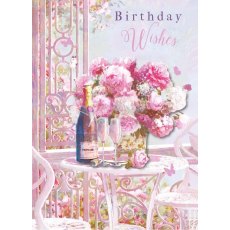 Decoupage Flowers & Champagne Birthday Card