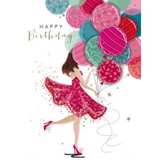 Decoupage Girl With Balloons Birthday Card