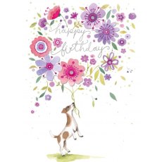 Decoupage Dog With Flowers Happy Birthday Card