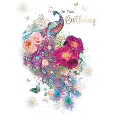 Decoupage Peacock Birthday Card