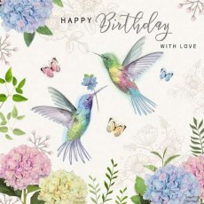 Beaux Chic Hummingbirds Happy Birthday Card