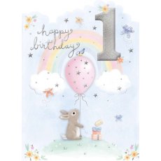 Age 1 Bunny & Balloons Birthday Card