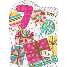 Presents & Balloons 7th Birthday Card