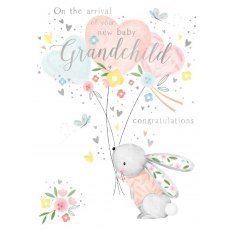 Bunny & Heart Balloon Baby Grandchild Card
