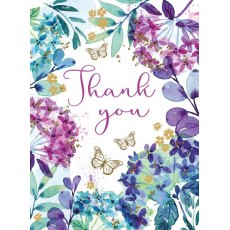 Buttterflies & Floral Border Thank You Card