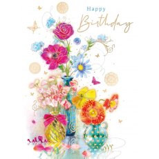 Array Of Flowers In Vases Birthday Card