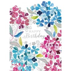 Blue & Pink Flowers Birthday Card