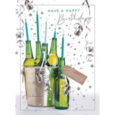 Beer Bottles & Candles Birthday Card