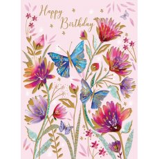 Butterflies & Pink Floral Birthday Card