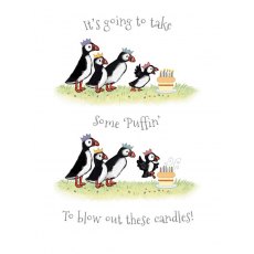 Patches Puffin Candles Birthday Card