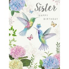 Hummingbirds Sister Happy Birthday Card