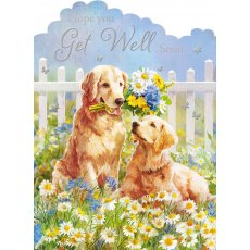 Dogs With Flowers Get Well Soon Card