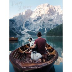 Man & Dog In Boat Dad Birthday Card