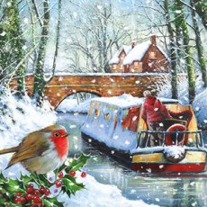 Christmas Card Robin & Canal Boat