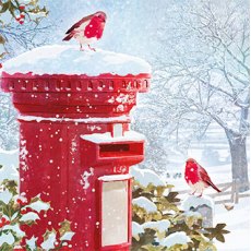 Christmas Card Robin On Postbox