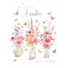 3 Vases Of Flowers Auntie Birthday Card