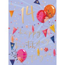 Ballons & Bunting Age 14 Birthday Card