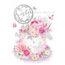 Floral Cake Sister Birthday Card