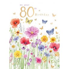 Floral 80th Birthday Card