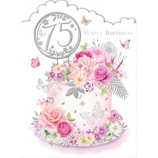 Floral Cake 75th Birthday Card