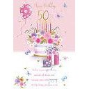 Floral Cake 50th Birthday Card