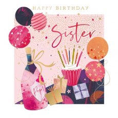 Cake, Balloons & Bottle Sister Birthday Card