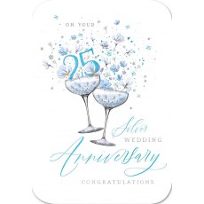 2 Glasses Silver Anniversary Card