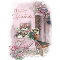 Bike With Flowers In Basket Birthday Card