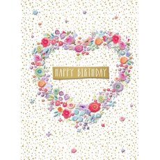 Floral Heart Happy Birthday Card