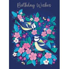 Birds & Flowers Birthday Wishes Card