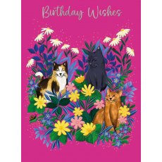 Cats & Flowers Birthday Wishes Card