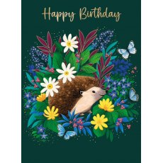 Hedgehog & Flowers Happy Birthday Card