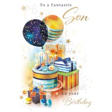 Cake, Balloons & Presents Son Birthday Card