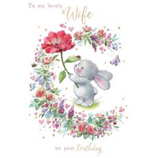 Bunny & Flower Wife Birthday Card