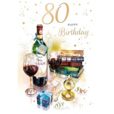 Red Wine & Books 80th Birthday Card