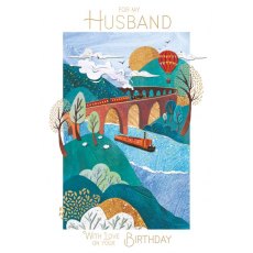 Train On The Bridge Husband Birthday Card