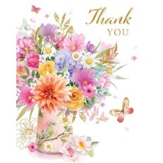 Vase Of Flowers & Butterflies Thank You Card