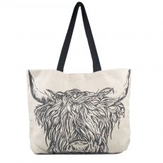 Just Slate Large Linen Tote Bag Highland Cow