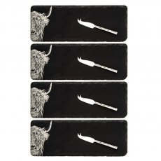 Just Slate Highland Cow Cheese Board & Knife Set 4 Pack