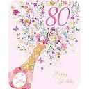 Floral Champagne 80th Birthday Card